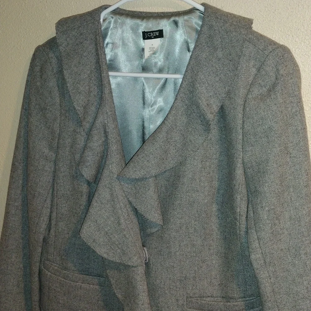Great Wool Blend J Crew Blazer with Ruffled Raw Hemn 6